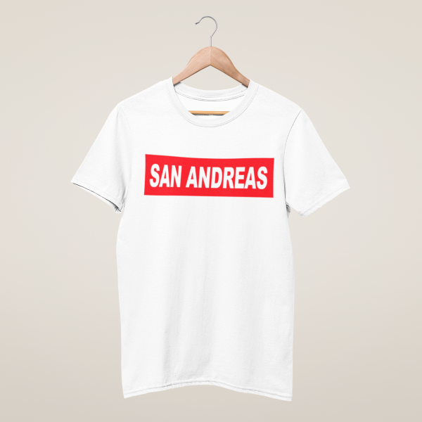 HolyHeimat San Andreas Red T-Shirt Bio-Baumwolle weiß